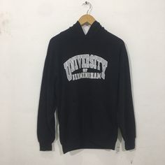 "*ITEM: Vintage 90s University Of Birmingham Small Vintage 1990s University OF Birmingham Hoodie Sweater Size S *ITEM DETAILS: 👇🏻 Please be aware that all vintage items will usually show a few signs of wear or fading due to age, but anything visible such as stains or holes, and serious flaws have been photographed.For any further information on this item please contact us and we will be happy to help. *SIZE: SMALL *ACTUAL SIZE MEASUREMENT: 👇🏻 *PIT TO PIT(WIDTH):22\"INCHES *LENGTH(FROM SHOULD 90s Style Long Sleeve Hoodie For Fall, 90s Long Sleeve Winter Hoodie, Vintage Hoodie For Streetwear In Fall, Vintage Hoodie For Fall Streetwear, Oversized Vintage Hooded Hoodie, 90s Letter Print Hoodie For Fall, 90s Crew Neck Winter Hoodie, Vintage Hoodie With Graphic Print For Winter, 90s Style Streetwear Sweatshirt With Drawstring Hood