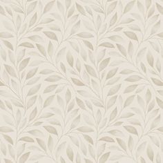 a beige and white wallpaper pattern with leaves on the side, in shades of grey