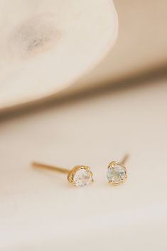 Solid Gold Moonstone Earrings - Lacee Alexandra Delicate 14k Gold Gemstone Earrings, Dainty 14k Gold Gemstone Earrings, Dainty 14k Gold Earrings With Rose Cut Diamonds, Sculpted Jewelry, Beach Side, Long Beach California, Claw Prong, First Second, Moonstone Earrings