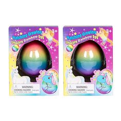 two boxes with unicorns on them and one has an egg in the shape of a horse