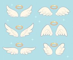 white angel wings and gold wedding rings on blue background royalty illustration