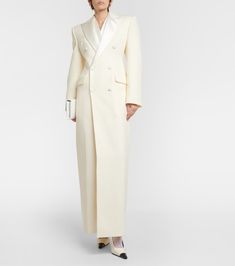 Classic White Wool Coat For Formal Occasions, Spring Formal Wool Coat With Double-breasted Buttons, Chic Cream Wool Coat For Formal Occasions, Formal Cream Single Breasted Wool Coat, Tailored Elegant Gabardine Wool Coat, Elegant Tailored Gabardine Wool Coat, Fitted Beige Wool Coat For Formal Occasions, Formal Fitted Beige Wool Coat, Formal Spring Wool Coat With Hidden Button Closure