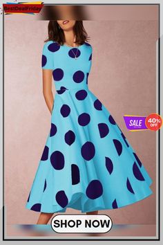 Sexy Round Neck Short Sleeve Polka Dot Print Dress Dot Print Dress, Fashion Pattern, Polka Dot Print, Dot Print, Dress Pattern, Dress Brands, Women's Fashion Dresses, Blue Dresses, Print Dress