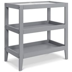 a gray shelf with two shelves on each side and one shelf below the shelf is empty