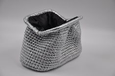 Handmade Raffia Bag Evening Crochet Pouch Bag Handmade - Etsy Turkey Silver Clutch Evening Bag With Removable Pouch, Silver Evening Bag With Removable Pouch, Luxury Handmade Silver Bag, Handmade Silver Rectangular Clutch, Cool Lock, Crochet Pouch, Metallic Yarn, Metallic Bag, Raffia Bag