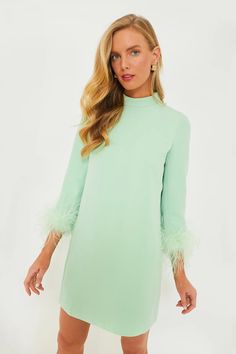 Mint Feather Mod Ellie Dress | Tuckernuck Spring Evening Mini Dress With Feather Trim, Chic Long Sleeve Mini Dress With Feather Trim, Long Sleeve Feathered Cocktail Mini Dress, Glamorous Long Sleeve Mini Dress With Feathers, Glamorous Long Sleeve Feathered Mini Dress, Cocktail Long Sleeve Mini Dress With Feathers, Cocktail Mini Dress With Feathers And Long Sleeves, Long Sleeve Mini Dress With Feathers For Spring, Chic Feathered Mini Dress For Fall