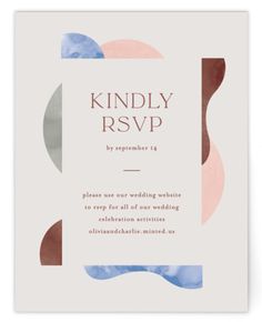 a wedding card with the words, kindly rsvp in red and blue on it