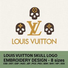 louis vutton skull logo embroidery design - 8 sizes