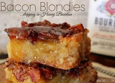 bacon blondies are stacked on top of each other