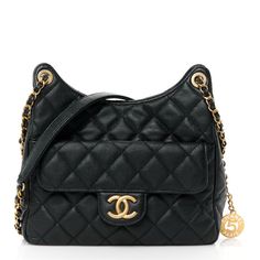 CHANEL Caviar Quilted Wavy CC Hobo Black | FASHIONPHILE Amazon Sale, Chanel Caviar, Cc Logo, Red Fabric, Flap Pocket, Chain Strap, Shoulder Pads, Gold Hardware, Patch Pocket