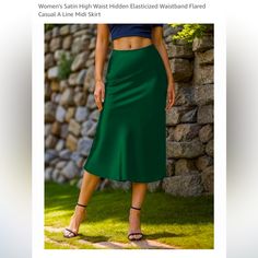 Women's Satin High Waist Hidden Elasticized Waistband Flared Casual A Line Midi Skirt. Bnib. Never Worn. No Holes, Snags, Rips, Stains. Amazon Skirts, A Line Midi Skirt, Women Skirts Midi, Midi Skirt, Womens Skirt, High Waist, A Line, High Waisted, Satin