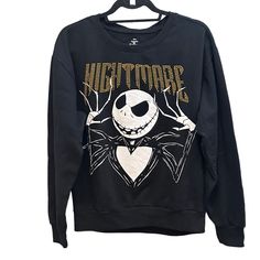 Disney’s Tim Burton’s The Nightmare Before Christmas Jack Skellington Nightmare Halloween Christmas Crewneck Sweatshirt Nwt Brand: Disney Size: Large Get Into The Halloween Or Christmas Spirit With Disney’s Tim Burton’s The Nightmare Before Christmas Pullover Sweatshirt. Featuring Jack With An Evil Smile & Skeleton Hands With "Nightmare" Text In Orange Sequins This Sweatshirt Is Perfect For Attending Halloween And Christmas Parties Or Anytime You Want 60% Cotton, 40% Polyester Lined With Light-M Black Disney Sweatshirt For Winter, Black Disney Winter Sweatshirt, Jack Skellington Outfit, Disney Women, Stitch Sweatshirt, Evil Smile, Christmas Crewneck Sweatshirt, The Nightmare Before Christmas Jack, Stitch Hoodie