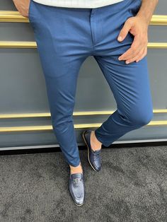 Collection : SPRING / SUMMER 22-23 💫Color : Blue Material Content: %65 cotton %35 Pes %5 elestan Available size: 30 -31 - 32 - 33 - 34 - 36 - 38 Blue Pants Men, Slim Fit Pants Men, Classy Men, Men Pants, Slim Fit Suits, Blue Trousers, Summer 22, Fitted Suit, Pants Design