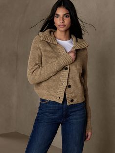 Blake Marled Sweater Jacket | Banana Republic Banana Republic Outfits, Thrift Outfit, Fashion Expression, Spring 23, Utilitarian Style, Marled Sweater, Sailor Collar, Collar Sweater, Bomber Jackets