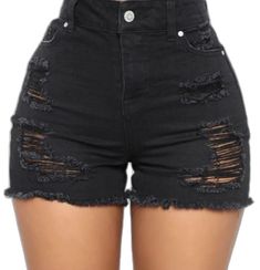 Black Cotton Shorts With Frayed Hem, Black Cotton Jean Shorts With Frayed Hem, Black Cotton Jean Shorts For Spring, Black Stretch Jean Shorts For Summer, Trendy Black Jean Shorts With Frayed Hem, Casual Black Ripped Jean Shorts, Casual Black Distressed Shorts, Black Ripped Cotton Jean Shorts, Black Cutoff Jean Shorts Casual