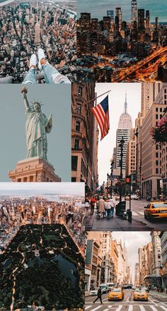 the collage shows different views of new york city