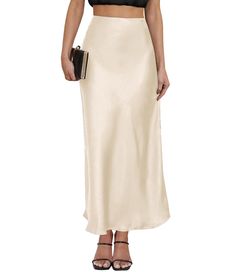 PRICES MAY VARY. Features: This satin high-waist skirt has a hidden elastic band at the waist, and some colors have side zippers at the waist (distinguished by the color name). The whole skirt is an A-line shape, suitable for matching with various styles of tops. Size: S(US2-4), M(US4-6), L(US8-10), XL(US10-12), 2XL(US14-16). We kindly suggest you choose the size that best suits you based on our size chart. Materials: 95% Polyester, 5% Elastane. Due to the characteristics of the fabric, please a Maxi Skirt Silk, Church Skirt, Satin Rock, Workout Office, Church Skirts, Long Silk Skirt, Long Skirt Casual, Skirt Aesthetic, Ivory Skirt