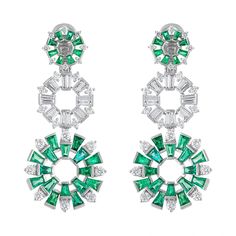 Diamond .81 Cts Emerald 6.34 Cts Please allow 2-3 weeks for delivery. All prices are in US Dollars. Luxury Exquisite Brilliant-cut Earrings, Luxury Emerald Earrings With Halo Setting, Emerald Jewellery, Emerald Diamond Earrings, Art Jewelry Design, Fire Flower, High Jewellery, Jewellery Earrings, Emerald Earrings