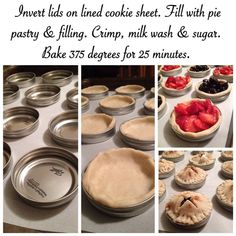 there are several pictures of pies and pie pans