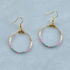 Beaded Hoop Earrings, Dusty Rose Beaded, Bohemian Earrings, Beaded Earrings, Mini Hoop Earrings, Gol Adjustable Hoop Earrings With Tiny Beads, Hoop Earrings With Tiny Beads, Nickel-free Pink Beaded Hoop Earrings, Gold Hoop Earrings With Colorful Beads For Everyday, Everyday Gold Hoop Earrings With Colorful Beads, Pink Hoop Earrings With Tiny Beads, Pink Round Hoop Earrings With Tiny Beads, Pink Dangle Hoop Earrings With Tiny Beads, Earrings Gold Hoops