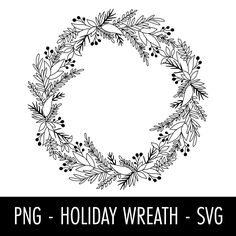 the png holiday wreath svg is shown in black and white with an oval frame