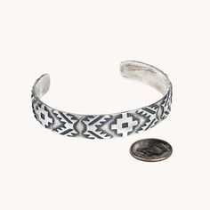 This SkyWeaver Half Loom Cuff Bracelet is a beautiful, timeless piece of jewelry. It's crafted from silver and features intricate, vibrant details inspired by the traditional Southwestern rug patterns. Perfect for everyday wear, as well as special occasions! Sterling Silver Cuff Bracelet 1/2" wide Original Design by T.Skies Fine Cast and Hand Finished in New Mexico, USA Rug Bracelet, Silver Casting, Rug Patterns, Southwestern Rug, Southwest Jewelry, Silver Rug, Handcrafted Bracelets, Sterling Silver Cuff Bracelet, Sterling Silver Cuff