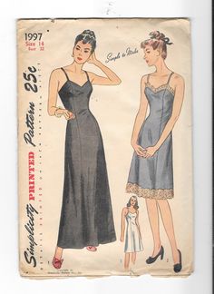 an old fashion sewing pattern for a woman's dress with spaghetti top and slip on the bottom