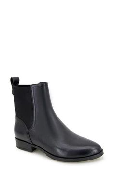 This classic boot is crafted from luxe leather and lofted by a slight heel. 1" heel 5 3/4" shaft Pull-on style with elastic gore insets Leather upper/synthetic lining and sole Imported Sleek Medium Width Ankle Boots, High Ankle Chelsea Boots With Padded Ankle For Workwear, Low Heel Faux Leather Heeled Boots Medium Width, Chic Chelsea Boots With Heel Pull Tab, Low Heel Faux Leather Boots With Reinforced Heel, Chelsea Boots With Heel Pull Tab For Fall, Sleek Chelsea Boots With Round Toe For Fall, Fall Chelsea Boots With Reinforced Heel, Medium Width, Faux Leather Boots With Reinforced Low Heel