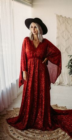 Sequin V-neck Maxi Dress For Party Season, Holiday Sequin Maxi Dress, Maxi Length Glitter Dress For Party Season, Sequin Maxi Dress For Holiday, Holiday Maxi Dress With Sequins, Red Contrast Sequin Evening Dress, V-neck Sequin Maxi Dress For Party Season, Red Sequin Dress For Holiday Night Out, Glamorous V-neck Sequined Maxi Dress