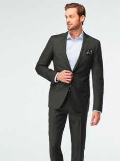 Fitted Green Wool Suit, Green Fitted Wool Suit, Modern Fitted Suits In Suiting Fabric, Modern Fitted Suit In Suiting Fabric, Elegant Formal Elastane Blazer, Elegant Stretch Blazer For Formal Occasions, Formal Notch Lapel Elastane Blazer, Formal Elastane Blazer With Notch Lapel, Fitted Elastane Suits With Notch Lapel