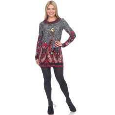 White Mark Women's Sandrine Embroidered Sweater Dress will make winter styling easy. Made with a scoop neckline and A-line which gives you the most flattering fit. This romantic print and soft blend of textures will keep you warm and stylish. White Mark Women's Sandrine Embroidered Sweater Dress looks great with tights and boots. Size: small. Color: gray/red. Gender: female. Age Group: adult. Pattern: Paisley. Material: Polyester. Winter Styling, Tights And Boots, Long Sleeve Sweater Dress, Embroidered Sweater, White Mark, Gray Dress, Scoop Neckline, Long Sleeve Sweater, Gender Female