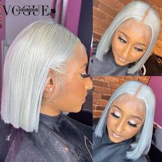 Silver Grey 60 Blonde Bob Lace Front Human Hair Wigs Preplucked Straight Remy Colored Bobs, Grey Bob, Short Human Hair Wigs, Bob Lace Front Wigs, Short Grey Hair, Lace Front Human Hair, Grey Hair Color, Short Bob Wigs, Lace Hair