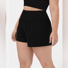 Nwot! High Waist Tummy Control Black Yoga Bottoms With Built-in Shorts, Black Yoga Bottoms With Short Legs, Black Yoga Bottoms With Short Leg, Black Gym Bottoms With Wide Waistband, Black High Waist Athletic Shorts With Elastic Waistband, Black Short Yoga Bottoms, Black Short Length Bottoms For Yoga, Black High-waisted Athletic Shorts With Elastic Waistband, Black High-waisted Shorts For Gym