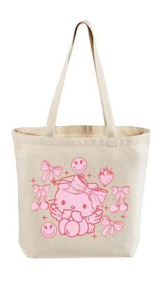 Canvas Tote Bag Size: - 15"W × 16"'H x 3"D - 21" Handles Sanrio Tote Bag, Tote Bags Design, Hello Kitty Tote Bag, Sanrio Tote, Hello Kitty Tote, Tote Bag Size, Painted Tote, Bag Design, Design Reference