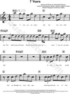 Print and download 7 Years sheet music by Lukas Graham. Sheet music arranged for Piano/Vocal/Chords in A Minor. Sheet Music For Beginners, Music For Beginners, Lukas Graham, Piano Songs Sheet Music, Viola Music, Piano Sheet Music Letters, Music Activity, Beginner Piano Music