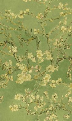 Van Gogh Almond Blossom Floral Wallpaper in Green Van Gogh Wallpaper, Van Gogh Almond Blossom, Almond Blossom, Van Gogh Paintings, Stunning Wallpapers, Green Wallpaper, Cute Wallpaper Backgrounds, Green Aesthetic, Green Background