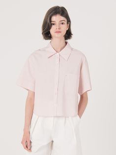 Editor's Notes A seasonal twist on classic shirting  this soft-pink shirt is cut from airy material and has a boxy roomy fit for a relaxed feel.- Longish short sleeves with a semi-cropped hem- Boxy  relaxed fit- Soft and airy fabric- Single large front pocket with subtle contrasting stitchesMeasurements(in.)S / M- Length: 20.47 in. / 20.87 in. - Shoulder: 19.29 in. / 19.69 in. - Bust: 43.31 in. / 44.88 in. - Hem: 46.85 in. / 48.43 in. - Sleeve: 7.48 in. / 7.87 in. * Spring Boxy Short Sleeve Blouse, Boxy Short Sleeve Blouse For Spring, Casual Pink Short Sleeve Shirt For Spring, Pink Relaxed Fit Short Sleeve Shirt For Summer, Pink Cropped Cotton Shirt For Summer, Pink Cotton Cropped Shirt For Summer, Pink Casual Short Sleeve Shirt With Relaxed Fit, Pink Relaxed Fit Casual Short Sleeve Shirt, Pink Casual Relaxed Fit Short Sleeve Shirt