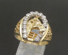 14K GOLD - Vintage Genuine Diamonds Horse Shoe Good Luck Band Ring Sz 9 - GR241  Jewelry Type:         Ring  Metal Type:            14k Gold   Metal Size:             9 Finger  Stone Type:            Diamonds   Condition:              N/A  Jewelry Weight:     8.5 Grams  PLEASE NOTE: THIS ITEM IS PRE-OWNED. ALTHOUGH MOST ITEMS ARE IN VERY GOOD CONDITION, SOME MAY NEED CLEANING AND/OR MINOR REPAIRS. WE MAKE A VERY STRONG EFFORT TO UPLOAD CLEAR PICTURES. PLEASE INSPECT ALL PICTURES AND ASK ALL QUESTIONS YOU MAY HAVE PRIOR TO MAKING A PURCHASE. NOT ALL STONES ARE GENUINE, SOME ARE ENHANCED OR CREATED. Collectible Gold Rings With Diamond Accents, Collectible Brilliant Cut Gold Jewelry, Horse Shoe Ring, Custom Gold Jewelry, Antique Emerald Ring, Braces Colors, Antique Jewelry Rings, Clear Pictures, Horse Shoe