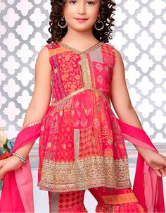 Designer Kidswear Readymade Sharara Suits Processing Time : 20 Working Days Work : Digital Printed,Embroidery Jari Work Fabric:Top : Faux Georgette Bottom : Faux Georgette Dupatta : Georgette Color:Top : Pink Bottom : Pink Dupatta : Pink Note : For A Designer Look,Grab These Kidswear Readymade Sharara Suits in Fine Colored.These Top And Bottom Are Fabricated On Faux Georgette Pair With Georgette Dupatta.Its Beautified With Designer Digital Printed,Jari Embroidery Work. Slight Color Variation Is Multicolor Embroidered Sleeveless Sets, Multicolor Sleeveless Embroidered Sets, Fitted Pink Sets For Festive Occasions, Festive Fitted Pink Set, Festive Pink Fitted Sets, Festive Pink Pant Set With Dupatta, Bollywood Style Festive Pink Pant Set, Pink Fitted Set For Navratri, Pink Fitted Sets For Navratri