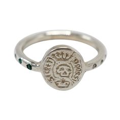 Emerald White Diamond Crest Signet Skull Ring Memento Mori Style Silver J DAUPHIN signature piece " Secret Doors" Hand made in Los Angeles Made to order in Us size 3-12 Inspired by Memento Mori, medieval Latin Christian theory and practice of reflection on mortality. Which in Latin means "remember that you have to die", it symbolize the vanity of early life and the nature of all early goods and pursuit that are just temporary. Memento more has been a discipline of perfecting the character by cul Silver Signet Rings, Skull Cufflinks, Mori Style, Diamond Skull, Diamond Signet Ring, Bracelet Love, Signet Rings, Silver Signet Ring, Gold Signet Ring