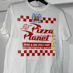 Pizza Planet Disney Toy Story Shirt Size Small Brand New Tags Still On Toy Story Shirt, Pizza Planet, Disney Shirt, Disney Toys, Disney Tops, Body Soap, 7th Birthday, Toy Story, Shirt Color