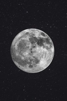 the full moon is seen in the sky with stars on it's sides and black background