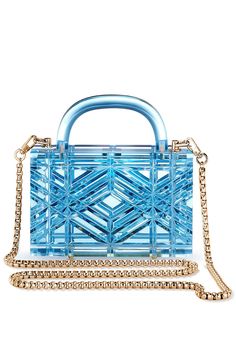 L' AFSHAR HANDBAGTOP HANDLE BLUE Adele Bag With Gold Link Long Chain Modern Blue Clutch For Formal Occasions, Luxury Box Bag With Chain Strap For Shopping, Luxury Blue Clutch With Detachable Strap, Rectangular Evening Bag With Chain Strap For Shopping, Luxury Rectangular Bag With Gold Chain, Luxury Rectangular Bags With Gold Chain, Luxury Blue Evening Bag With Detachable Strap, Trendy Blue Box Bag For Formal Occasions, Trendy Blue Square Box Bag