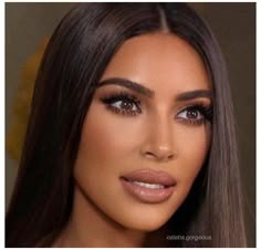 Kim Kardashian Brown Makeup, Soft Glam Makeup Kim Kardashian, Natural Makeup For Brunettes With Brown Eyes, Kim Kardashian Makeup 2024, Kim Kardashian Side Profile, Kim K Makeup Looks Natural, Kim Kardashian Makeup Natural, Kim K Brown Hair, Makeup Ideas Red Dress