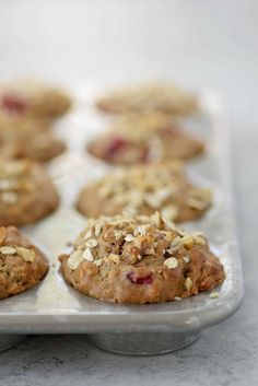 muffins with oatmeal and cranberries in a baking pan