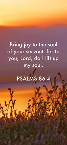 a sunset with the words, bring joy to the soul of your servants for to you, lord, do i lift up my soul