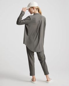 Performance Tech Blouse Summer Workwear Blouse In Elastane, Stretch Elastane Solid Color Blouse, Versatile Elastane Blouse For Spring, Versatile Solid Color Blouse With Shirttail Hem, Versatile Solid Blouse With Shirttail Hem, Look Put Together, Boyfriend Cardigan, Performance Leggings, Performance Wear