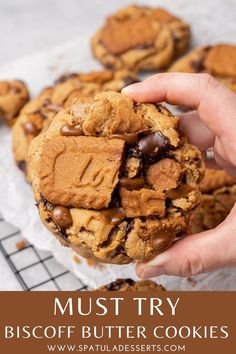 Easy & Delicious Biscoff butter cookies Bischoff Cookie Recipe, What To Make With Biscoff Cookies, Levain Biscoff Cookies, Dessert Recipes With Biscoff Cookies, Chocolate Chip Biscoff Cookies, Biscoff Chunky Cookies, Cookie Recipes Soft And Chewy, Biscoff Lotus Cookies, Stuffed Biscoff Cookies