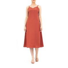 You'll love the sweet, simple style of this women's Nina Leonard midi slip dress. You'll love the sweet, simple style of this women's Nina Leonard midi slip dress. Godet insets on sides of the skirt provide a full look V-neck Sleeveless Crepe construction UnlinedFIT & SIZING 42 1/2-in. approximate length from shoulder to hem Midi length Slip silhouetteFABRIC & CARE Polyester Machine wash - Delicate Imported Size: Small. Color: Drk Orange. Gender: female. Age Group: adult.