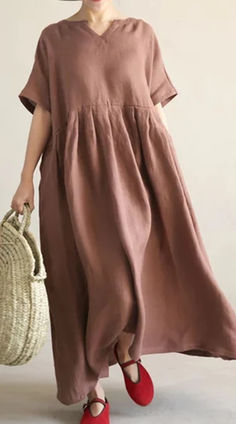 Coffee Loose Style Linen Dresses, Summer long Women Dresses ,Short Sleeve Maxi Dress Beige Linen Dress Solid Color, Beige Linen Solid Color Dress, Casual Summer Maxi Dress With Pleated Hem, Casual Brown Linen Dress With Relaxed Fit, Solid Color Linen Vacation Dress, Vacation Linen Dress Solid Color, Casual Summer Midi Dress With Pleated Hem, Summer Casual Midi Dress With Pleated Hem, Casual Brown Linen Summer Dress